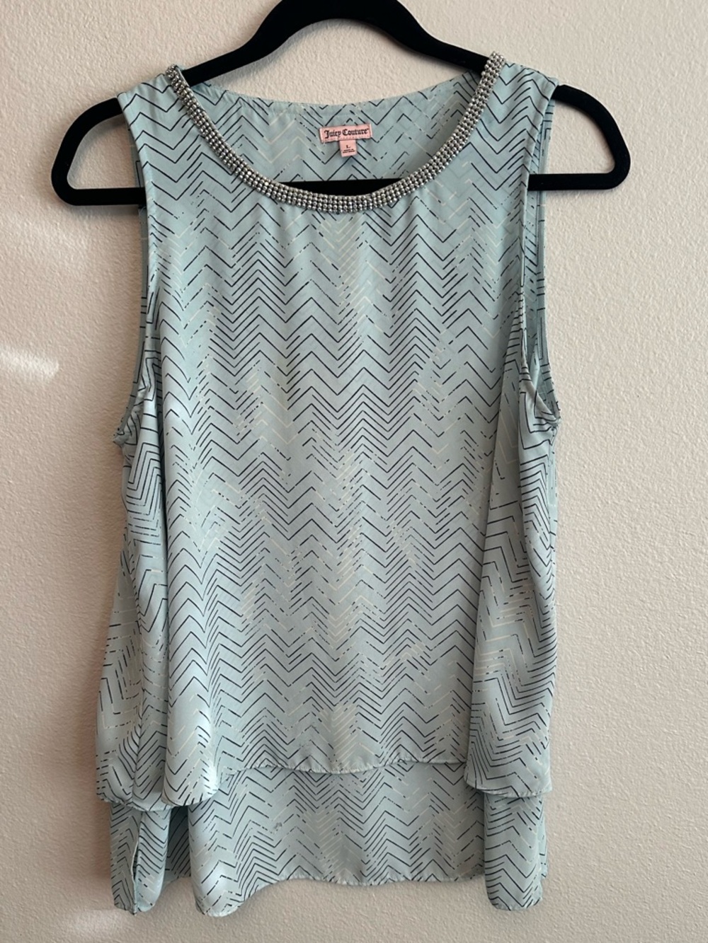 Juicy Couture Pale Blue Chevron Top with Crystal Trim